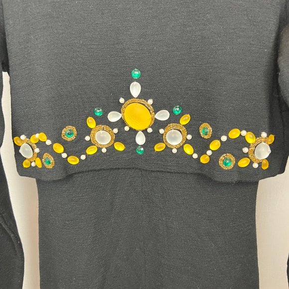 Vintage 90s Andrea Jovine Jeweled 100% Wool Black Sweater Dress - Picture 7 of 8